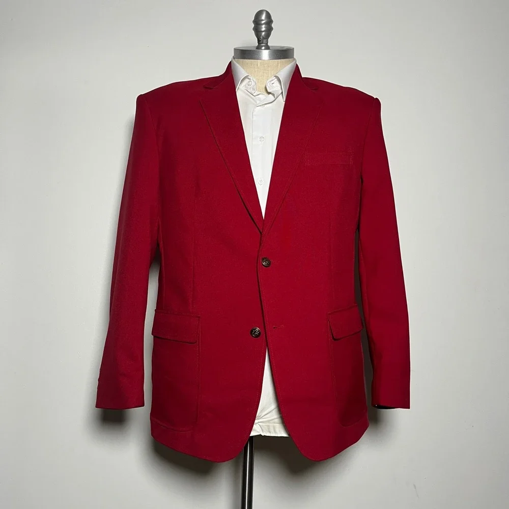 Edwards Blazer Mens 46L Red Solid Notch Lapel Single Vent Two-Button Career